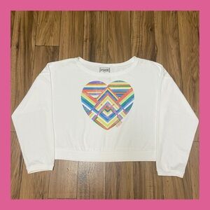 PINK VS VINTAGE RETRO RAINBOW PULLOVER LONG SLEEVE TOP
